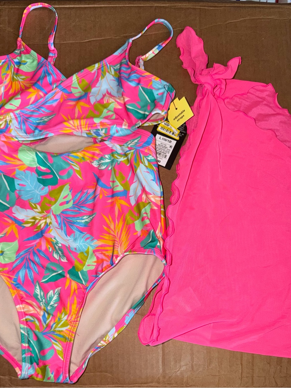 Target Girls Floral One-Piece Swimsuit with Hot Pink Cover-Up